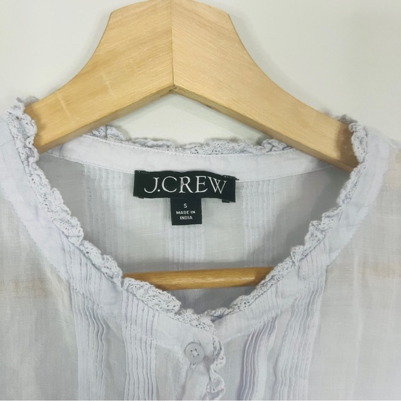 J. Crew lace Trim PINTUCK blouse Soft Blue Button-Up Top size small - Picture 7 of 7